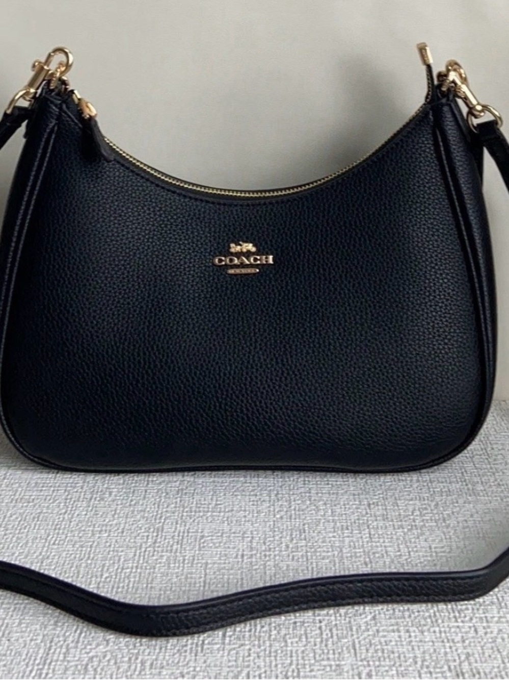Coach Teri Hobo Black Pebbled Leather Hobo Shoulder Bag with Gold Hardware